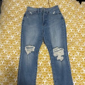 Madewell Blue Straight Leg Jeans with Distressed Details